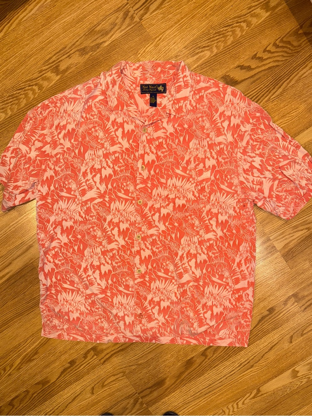 Nat Nast Luxury Originals Hawaiian Shirt XL Pink Floral Button Up Mens 100% Silk